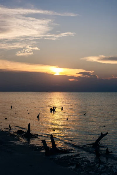 Holbox Insel Sonnenuntergang Strand Palme Tropischen Mexiko — Stockfoto