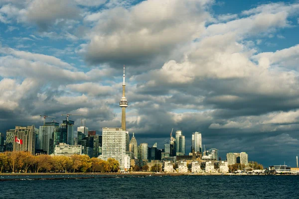 Kvällsutsikt Från Hög Byggnad Toronto Financial District Skyskrapor Och Tower — Stockfoto