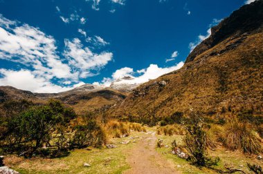 Vadiden Laguna 69 'a giden yürüyüş yolunun manzarası, Peru