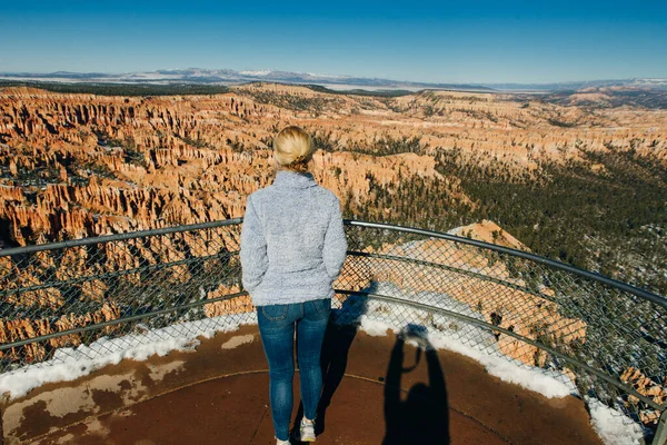 Girl Traveler Viewpoint Bryce Canyon National Park Utah Stock Image