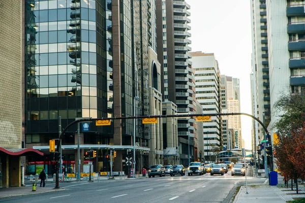 View Calgary Downtown Centre Street Showing Tall Corporate Office Skyscrapers — Stock Photo, Image