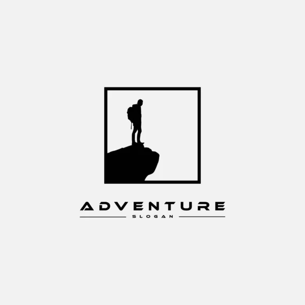 Modelos Design Logotipo Aventura Com Ícone Pessoas Escalada Montanha — Vetor de Stock