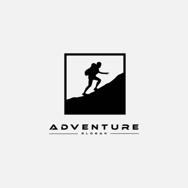アドベンチャーロゴデザインテンプレート山に登る人のアイコンと — ストックベクタ