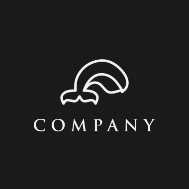 Logo tasarım şablonu, şirin balina simgesi, çizgi sanatı siyah ve beyaz