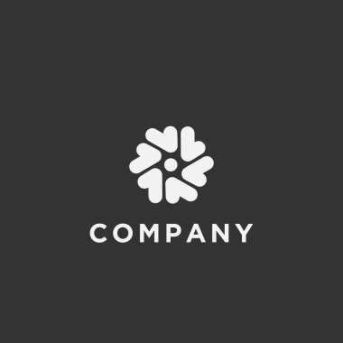 Logo tasarım şablonu, çiçek yaprağı geometrik ikonu, siyah ve beyaz