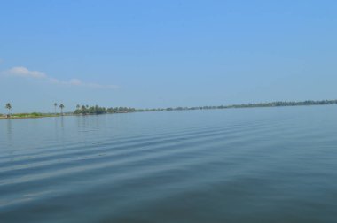 Halep 'in durgun suları ve devasa ağaçlarıyla manzaralı güzelliğini gösteren güzel bir görüntü. Alappuzha Sahili, Kerala 'nın milyonlarca yerli ve yabancı turisti bölgeye çeken en popüler turistik merkezidir. 