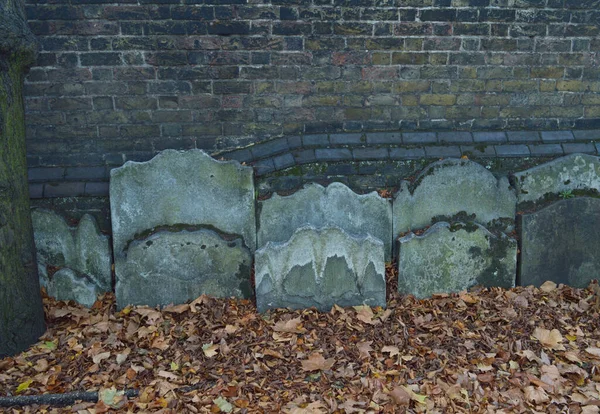 Unused Tombstones Kept Slanted Wall — Stock Photo, Image