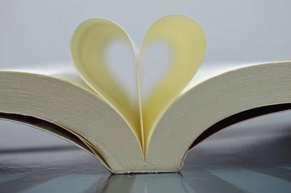 image shows a book with its pages placed like a heart. Indicating love for knowledge, books, reading, education.