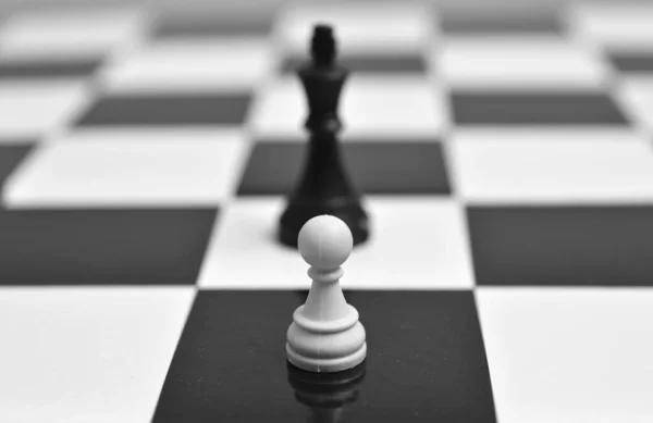Image Shows White Pawn Standing Black King Image Symbolizes Bravery — Stock Photo, Image