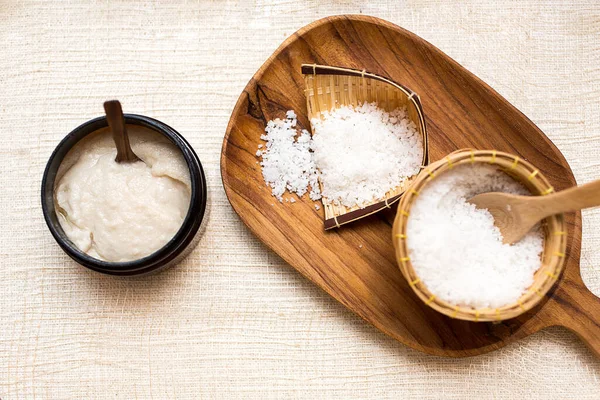 Set Spa Scrub Crema Sale Fatti Mano Con Olio Cocco — Foto Stock