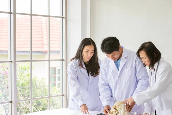 Zwei Asiatische Mediziner Lächeln Porträt Eines Asiatischen Arztes Chemiker Labor — Stockfoto