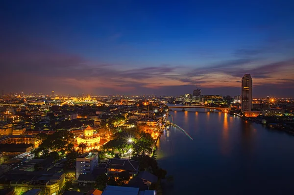 Bangkok City Scape Thailand Nacht Blick Auf Den Fluss Chao — Stockfoto