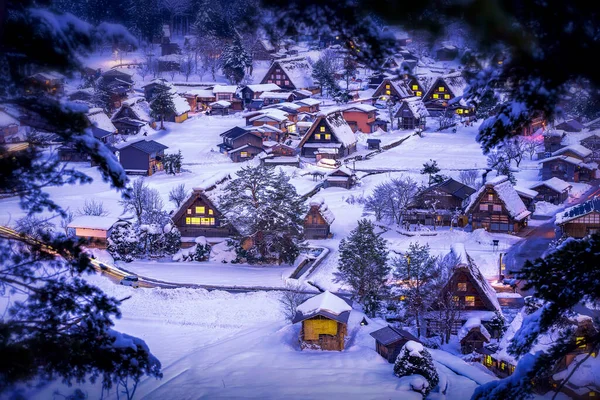 Paesaggio Del Giappone Shirakawago Twightlight Storico Villaggio Shirakawago Inverno Shirakawa — Foto Stock