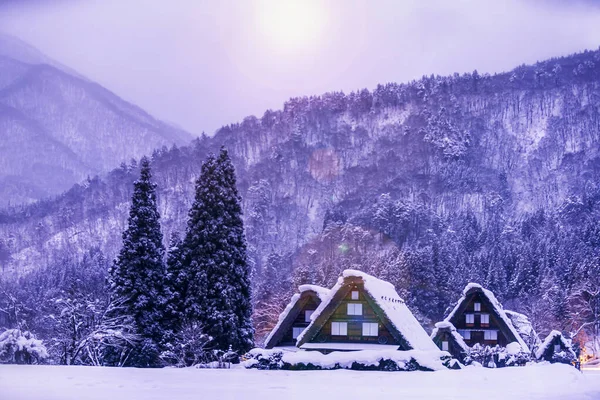 Пейзаж Японии Свет Ширакаваго Историческая Деревня Ширакаваго Зимой Япония — стоковое фото