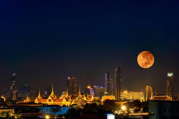 Stadtbild Von Bangkok Nachtsicht Mit Mond Bangkok Nachtansicht Der Business — Stockfoto