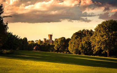 Büyük yeşil çim ile arka planda kale Valeggio sul Mincio (İtalya).