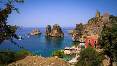 Scopello, Trapani, Sicilya: Tonnara di Scopello, Castellammare del Golfo binaların işleme geleneksel pitoresk ton balığı.