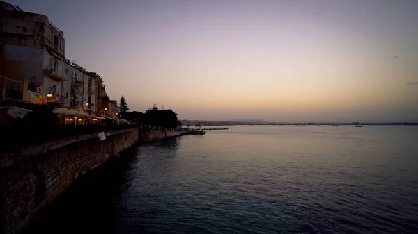 Spektakulärer Sonnenuntergang Über Dem Meer Nach Sizilien Zur Insel Ortigia — Stockfoto