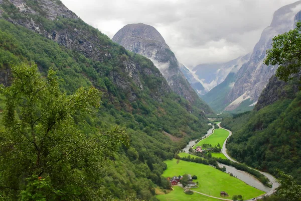 Vue Imprenable Magnifique Sur Vallée Naeroydalen Les Sommets Stalheim Voss — Photo