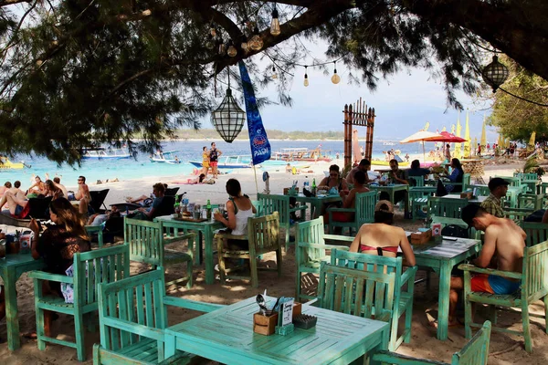 Gili Trawangan Lombok Indonésie Août 2019 Les Touristes Prennent Repas — Photo