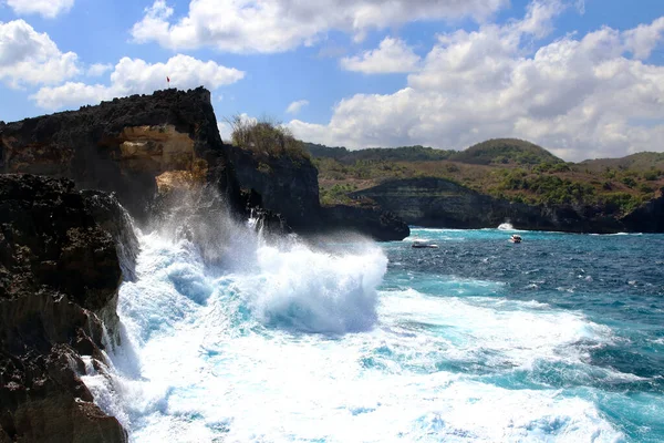 Indische Meereswellen Treffen Auf Die Klippen Angel Billabong Point Einem — Stockfoto