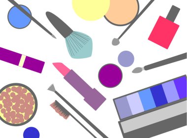 Kozmetik makyaj aksesuarları çizimi. - stok çizimi