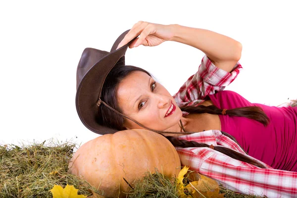 Chica Vaquero Sobre Fondo Blanco — Foto de Stock