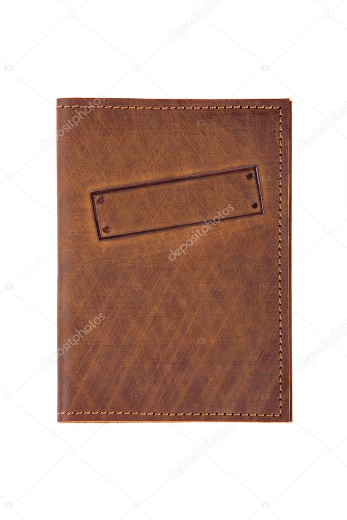 Vintage leather notebook on white background