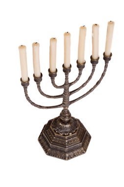 Ritüel menorah şamdan beyaz arka plan üzerinde