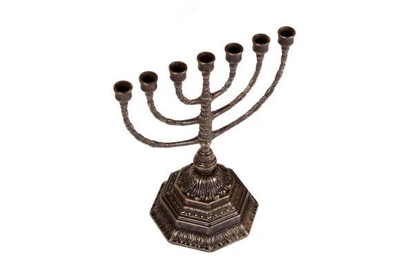 Candeliere Rituale Menorah Sfondo Bianco — Foto Stock