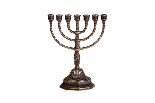 Candeliere Rituale Menorah Sfondo Bianco — Foto Stock