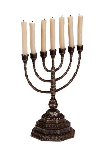 Candelero Ritual Menorah Sobre Fondo Blanco —  Fotos de Stock