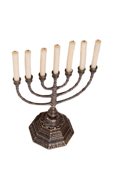 Bougeoir Menorah Rituel Sur Fond Blanc — Photo