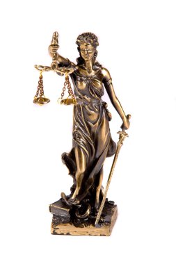 Adalet-Themis beyaz arka plan üzerinde tanrıça bronz heykel