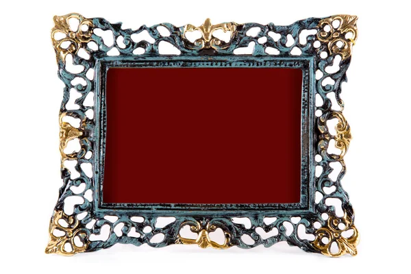 Vintage gold and blue photo frames on white background