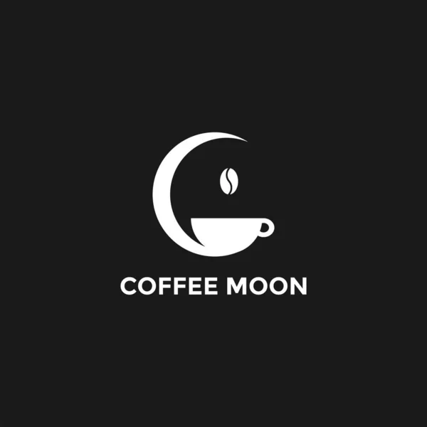 Modern konseptli Moon Coffee logosu tasarımı. Simge ay kahve fincanı vektör şablonu etiketi