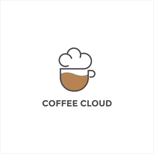 Modern konseptli Cloud Coffee logosu tasarımı. Simge bulutu kahve fincanı vektör şablonu etiketi