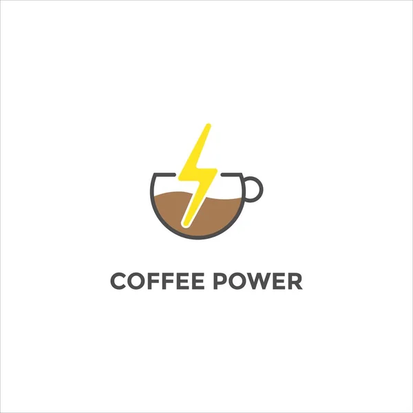 Power Coffee logo tasarımı ve modern konsept. Simge gücü kahve fincanı vektör şablonu etiketi