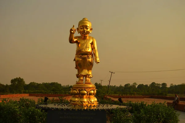 Estatua Buda Del Señor Dorado Lugar Nacimiento Buda — Foto de Stock