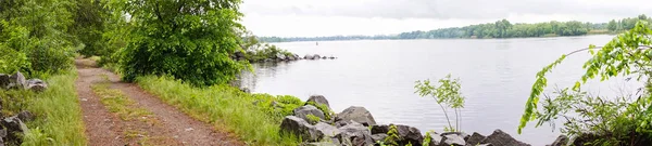 Floden Och Skogen Pittoreska Våren Forest Grusväg — Stockfoto