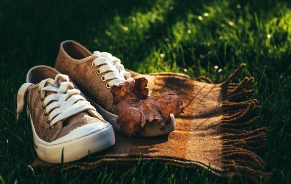 Sapatos Outono Lenço Quente — Fotografia de Stock