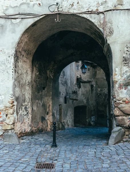 Straße Einer Antiken Stadt Europa Rumänische Stadt Sighisoara — Stockfoto