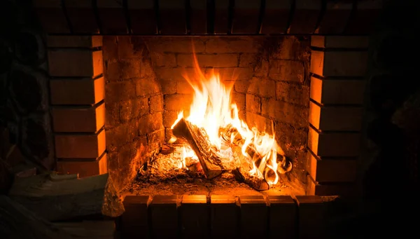 Abendruhe Einem Gemütlichen Zuhause Brennholz Kamin Verbrennen Beheizung Des Hauses — Stockfoto