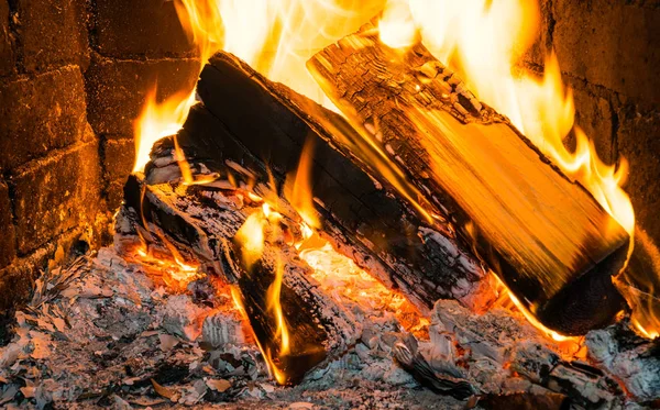 Soirée Repos Dans Une Maison Confortable Brûler Bois Dans Cheminée — Photo