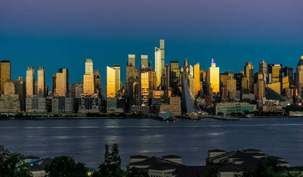 New York City Und Hudson Stadtbild Bei Nacht — Stockfoto