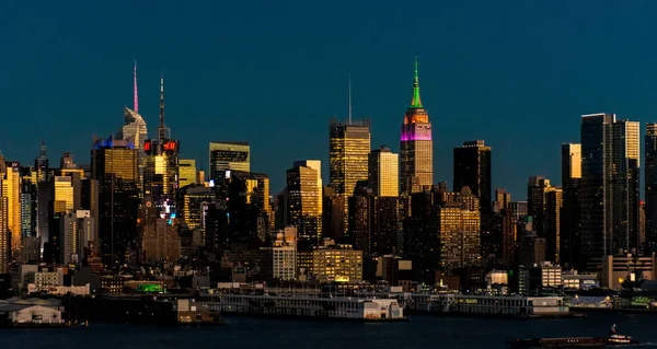 New York City Und Hudson Stadtbild Bei Nacht — Stockfoto