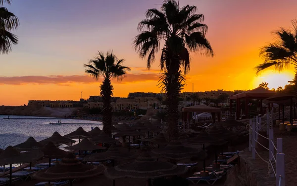 Pôr Sol Sobre Área Resort Costa Mar Vermelho Egito Férias — Fotografia de Stock