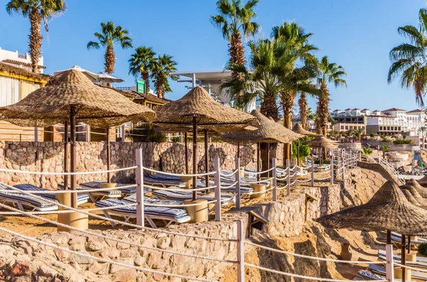 Sharm Sheikh Sinaï Egypte December 2018 Mooie Zonnige Strand Parasols — Stockfoto