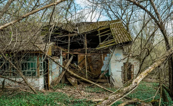 Old Abandoned Country House Exclusion Zone Consequences Chernobyl Nuclear Disaster — Stock Photo, Image