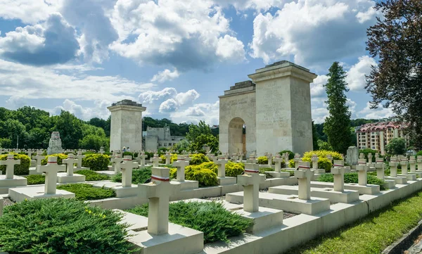 Cruzes Pedra Velho Cemitério Militar Cemitério Lychakiv Lviv — Fotografia de Stock